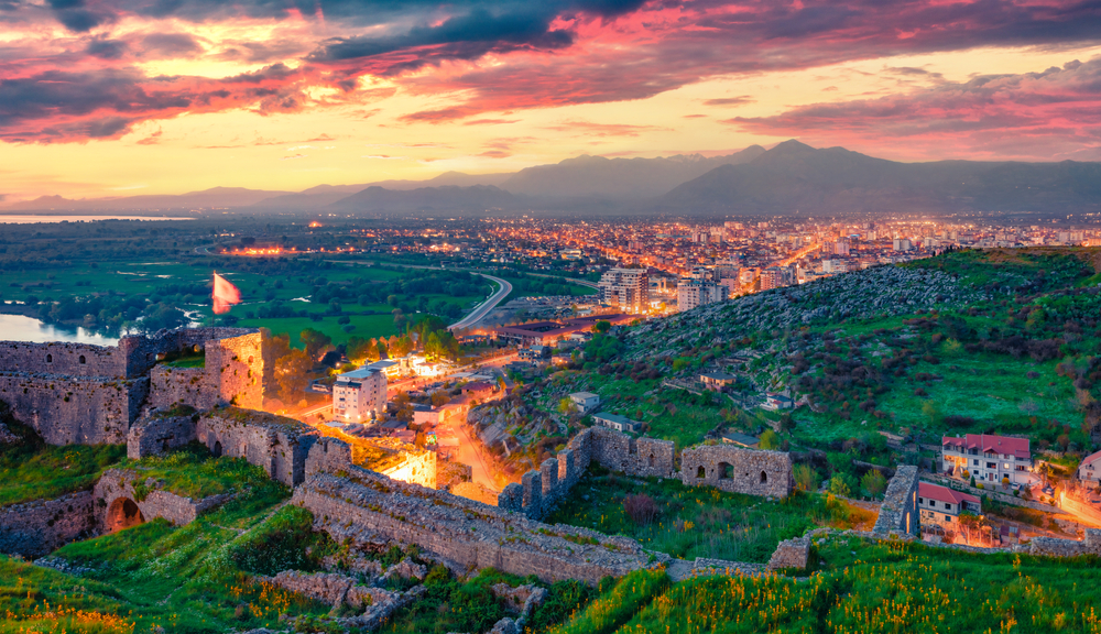 sunset in Shkoder city