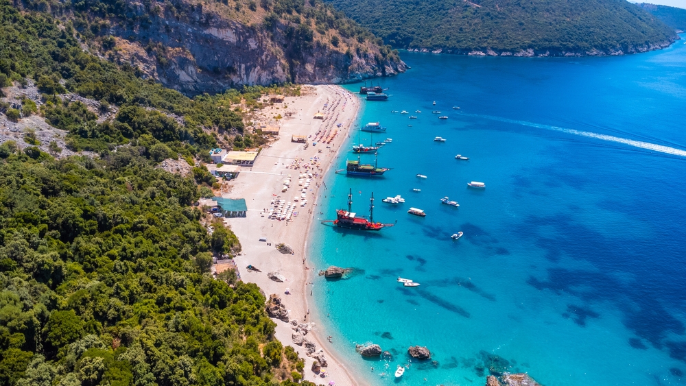 Paradise beach of Kroreza or Krorez on the Albanian riviera in Sarande, Albania