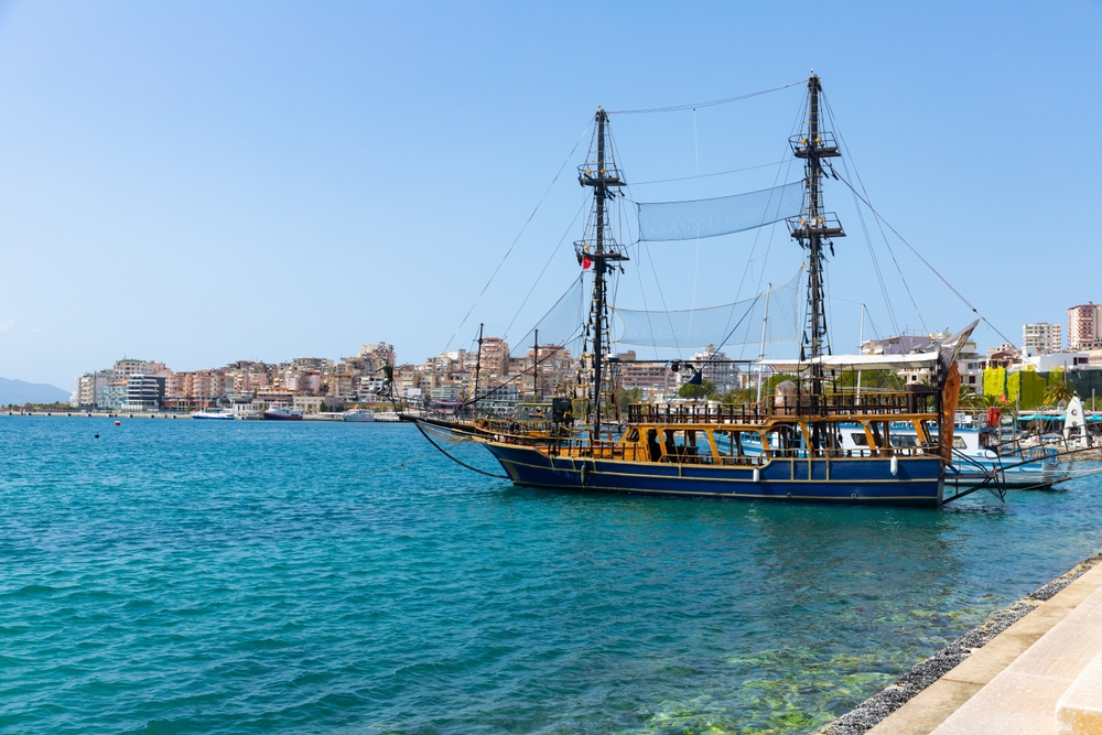 Wooden sailboats in harbor of Sarande
