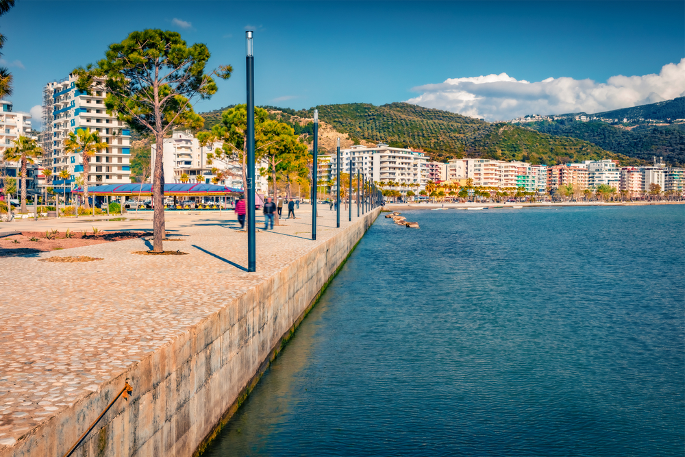 Sunny summer cityscape of Vlore town.