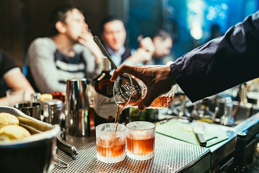 Bartender making cocktail