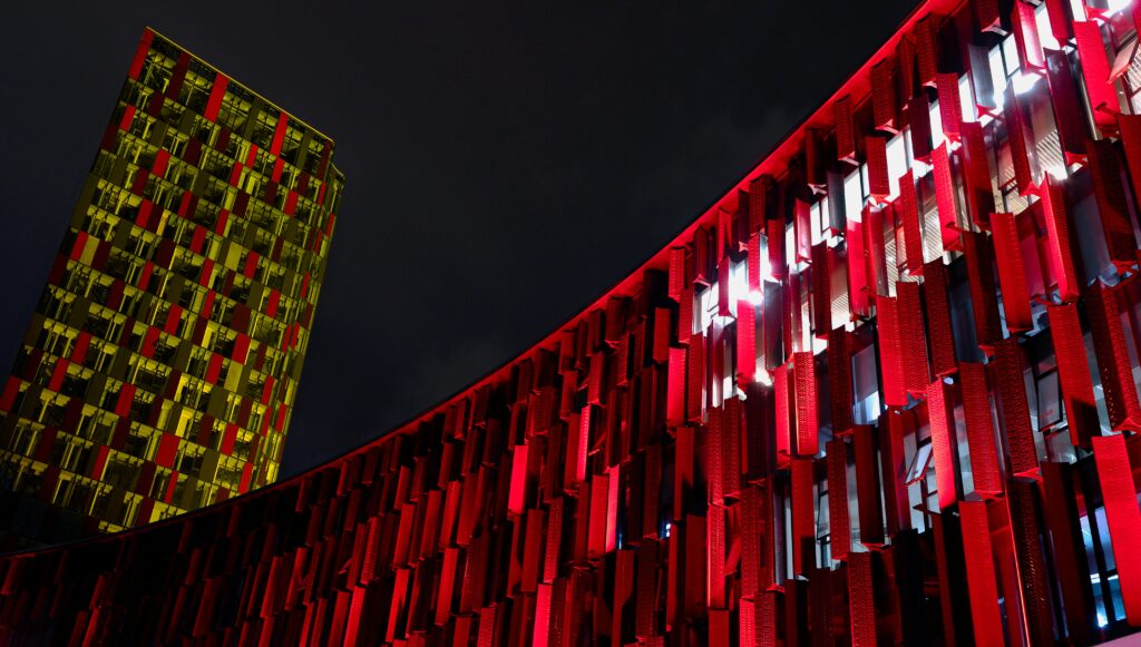Air Albania stadium at night