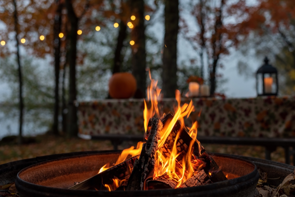 Glowing outdoor campfire