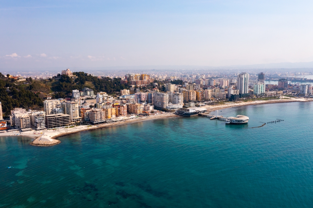 View of seaside cityscape of Durres in Albania